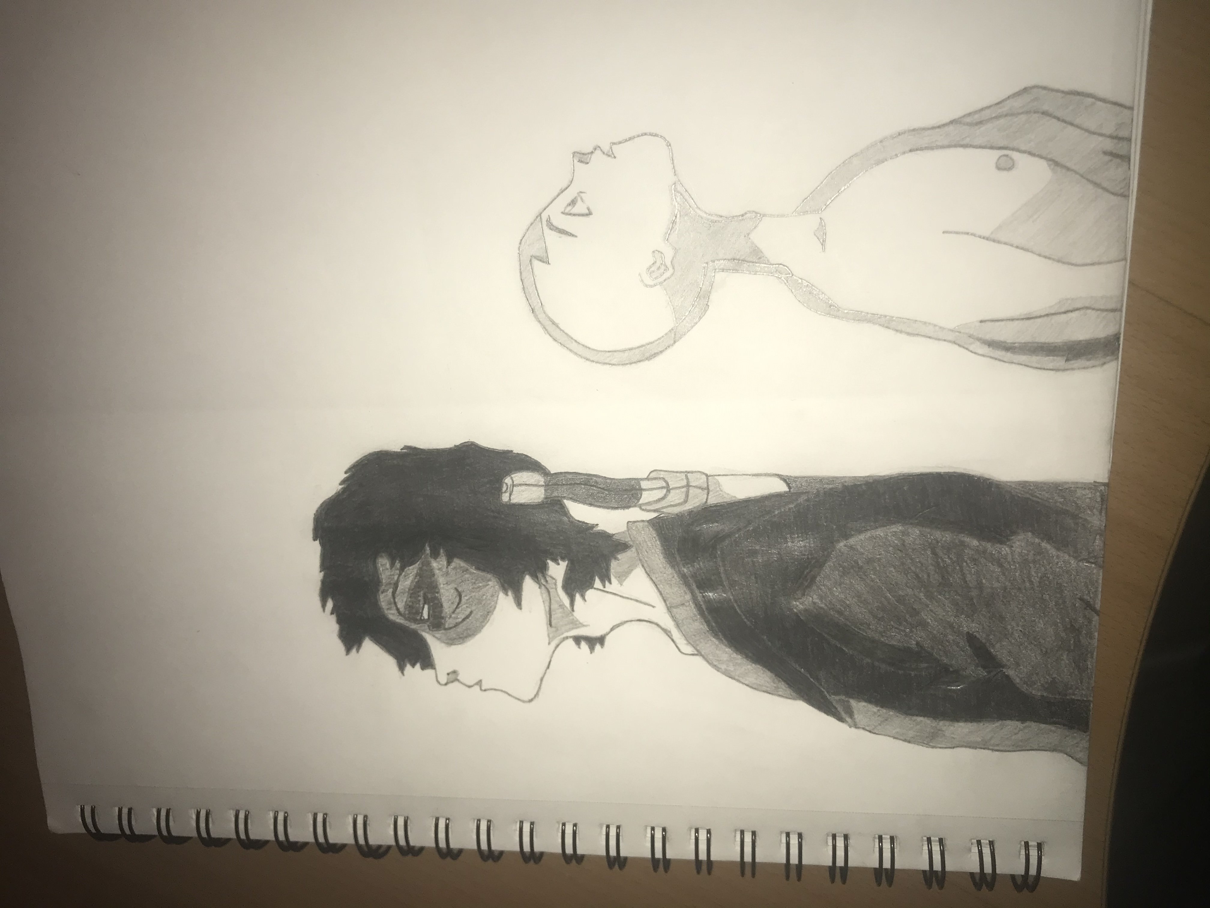 a pencil drawing of Zuko and Aang standing back to back